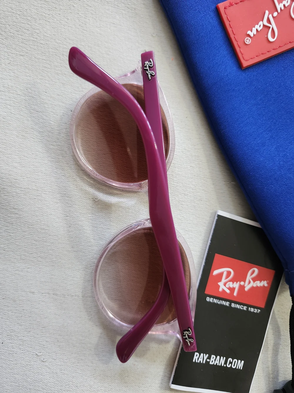 Ray-Ban Kids Transparent Pink Round Sunglasses with Rose Lenses